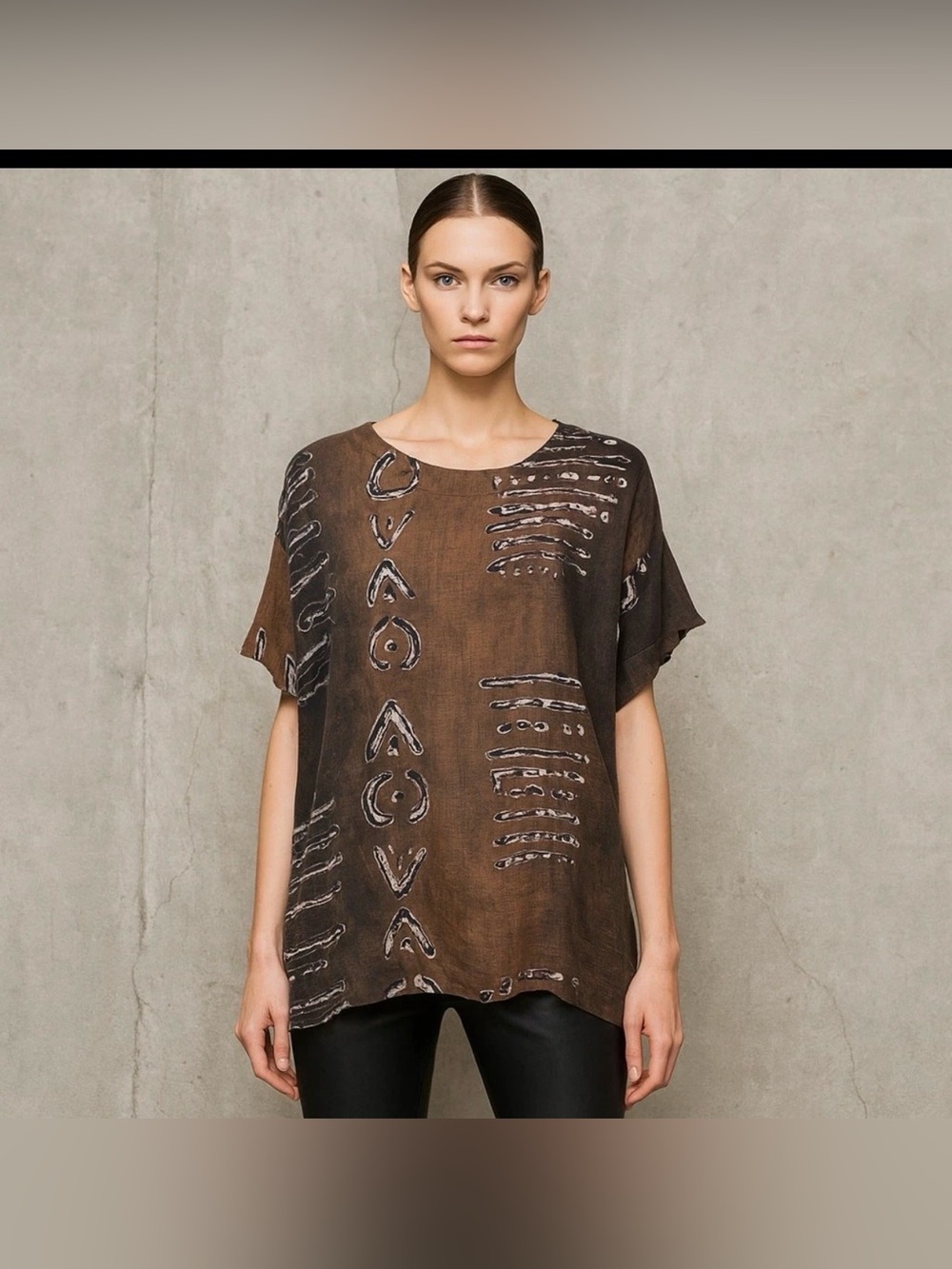 Eskandar Soft Washed Linen Abstract Print Boxy Tunic One Size Art To Wear